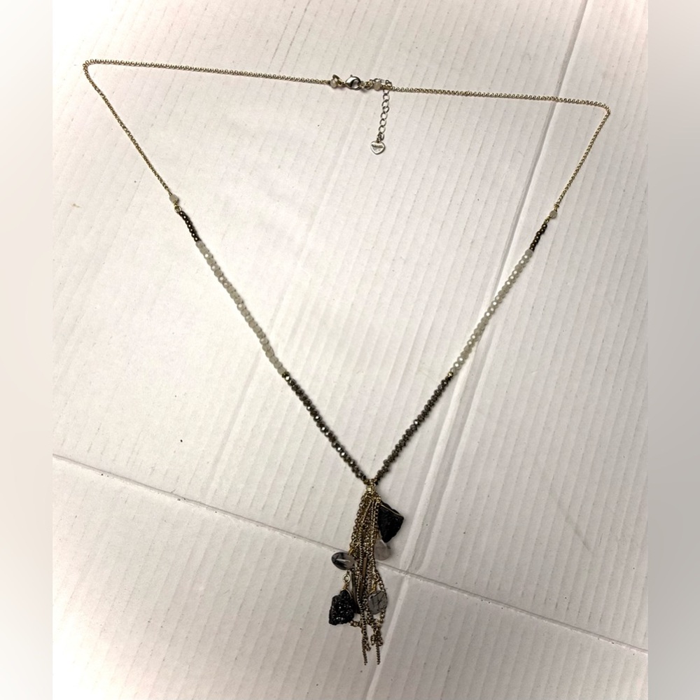 Nakamol Anthropologie‎ Quartz Tassel Pendant Necklace Natural Rock Beaded Chain